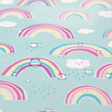 Close-up of water droplets on Bumkins Wet Bag: Rainbows.
