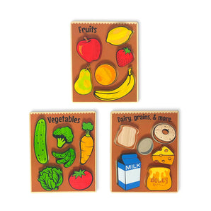 Wooden Food Puzzle, 3-Pack