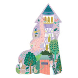 The 20 Piece Puzzle by Floss and Rock features a fairy tale princess tower with trees and animals, reminiscent of chunky puzzle pieces.