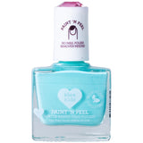 Klee Naturals Kids Water-Based Peelable Nail Polish, turquoise with heart design and purple cap.