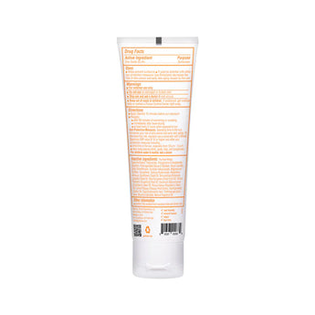 Back of a Thinkbaby Kids Sunscreen shows directions, ingredients, and UVA/UVB protection in orange text on a white background.