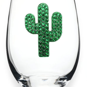 Stemless Wine Glass, Green Cactus