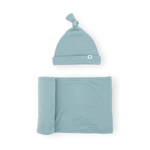 Soft Knit Swaddle and Hat Set, Harbor