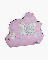 Cloud-shaped pastel pink Dreams box with unicorns, butterflies, and stars. Enjoy a playful jigsaw! 80 Piece Puzzle by Floss and Rock.