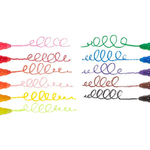 Rainy Dayz Crayons by OOLY create vibrant swirls in two columns on a bright white background.