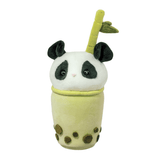 Douglass Panda Bubble Tea Macaroon is a panda-themed plush with black ears and eyes in a bamboo-style boba tea container.