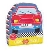 Floss and Rocks 12 Piece Puzzle, Cars features a red cartoon car CAR 1 with a checkerboard pattern to boost kids cognitive skills.