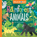 Cover of Hello World! Rainforest Board Book by Random House, vibrant illustrations introduce young children to nonfiction concepts.