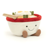 Jellycats Amuseable Ramen plush features kawaii charm with smiling noodles, green toppings, and chopsticks.
