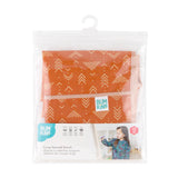 Bumkins Long-Sleeved Art Smock: Grounded is shown folded in plastic packaging bag with a hanger and cardboard insert.