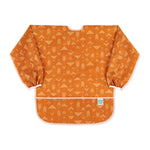 Bumkins Long-Sleeved Art Smock: Grounded features orange waterproof fabric with a white arrow pattern and an adjustable tie neck closure.