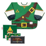 Bumkins Snack In Character 4-Piece Set: Nintendo Zelda—a waterproof bib and 3 waterproof pouches with video game character designs.