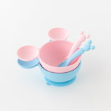 Bumkins Silicone First Feeding Set: Minnie Mouse Light Pink is stacked on top of another similar bowl on a white background.