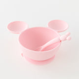 Bumkins Silicone First Feeding Set: Minnie Mouse Light Pink rests on a white background.