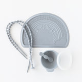 Bumkins Baby-Led Weaning Essential 6-Piece Set: Gray is neatly arranged on a white background.