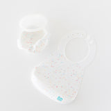 Bumkins Silicone Feeding 4-Piece Set: Vanilla Sprinkle rests on a white background.