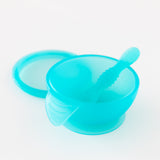 Bumkins Silicone First Feeding Set: Blue Jelly sits on a white background.