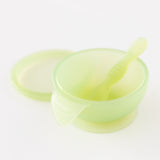 Bumkins Silicone First Feeding Set: Green Jelly rests on a white background.