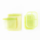 Bumkins Silicone Lunchtime 4-Piece Set: Green Jelly is neatly arranged on a white background.