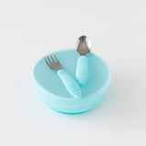 Bumkins Grip Bowl Essential 4-Piece Mealtime Set: Blue rests on a white background.