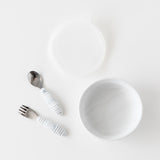 Bumkins Grip Bowl Essential 4-Piece Mealtime Set: Marble is neatly arranged on a white background.