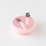 Bumkins Grip Bowl Essential 4-Piece Mealtime Set: Pink rests on a white background.