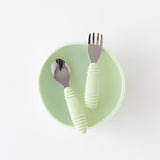 Bumkins Grip Bowl Essential 4-Piece Mealtime Set: Sage is displayed on a white background.