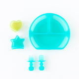 Bumkins Grip Dish Deluxe Infant 5-Piece Mealtime Set: Blue Jelly is neatly arranged on a white background.