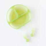 Bumkins Grip Dish Essential Infant 3-Piece Mealtime Set: Green Jelly is neatly arranged on a white background.