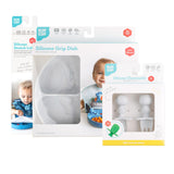 Bumkins Grip Dish Essential Infant 4-Piece Mealtime Set: Marble is shown in its packaging.