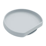 Bumkins Silicone Grip Plate: Gray is a round snack plate with a raised edge and open section, made from food-safe silicone.