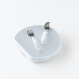 Bumkins Grip Plate Essential 4-Piece Mealtime Set: Marble rests on a white background.