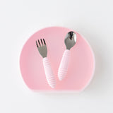 Bumkins Grip Plate Essential 4-Piece Mealtime Set: Pink is displayed on a white background.