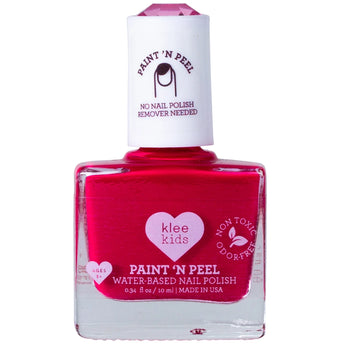 Klee Naturals Kids Water-Based Peelable Nail Polish is pink, kid-friendly, non-toxic, and odor-free.
