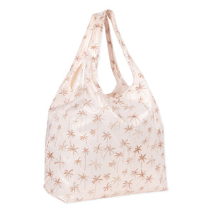 Bumkins Packable Tote Bag: Palm Daze, with a palm tree design, is made from waterproof fabric.