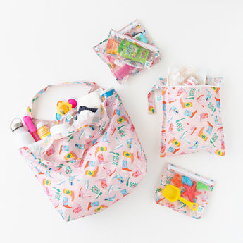 Bumkins The Playdate Planner Deluxe 5-Piece Set: Boots holds toys, snacks, and toiletries on a white background.