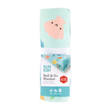Bumkins Reversible Roll & Go Blanket, Rolling with the Waves is shown rolled with a packaging tag attached.