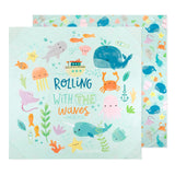 Bumkins Reversible Roll & Go Blanket, Rolling with the Waves features a dual-sided turquoise ocean design with sea creatures.