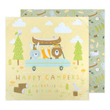 Bumkins Reversible Roll & Go Blanket, Happy Camper features a two-sided camping themed design on soft recycled fabric.