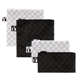 Roamio by Bumkins Snack Bag 4 Pack: Rich & Boujee features 4 waterproof pouches with checkered designs—two black, two white.