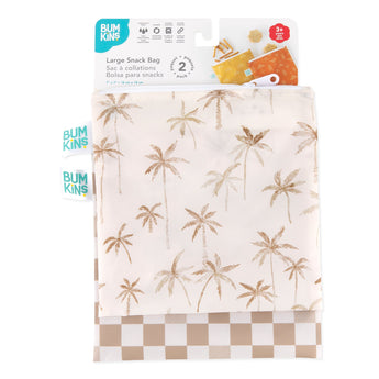 Bumkins Reusable Snack Bag, Large 2 Pack: Palm Check is shown on a white packaging header.