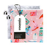Roamio by Bumkins Reusable Snack Bag, Large 2 Pack: Disco Boots is shown with a black & white packaging tag.