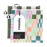 Roamio by Bumkins Reusable Snack Bag, Large 2 Pack: Motley Club is shown with a black & white packaging tag.