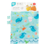 Bumkins Reusable Snack Bag, Large 2-Pack: Ocean Life & Whale Tail is shown on a white packaging header.