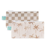 Bumkins Reusable Snack Bag, Small 2 Pack: Palm Check features two waterproof pouches with palm and checkered designs.
