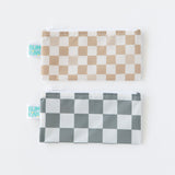 Bumkins Reusable Snack Bag, Small 2 Pack: Double Check lays flat on a white background with one bag above the other.