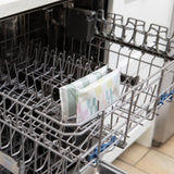 Roamio by Bumkins Reusable Snack Bag, Small 2 Pack: Motley Club sits in the top rack of an open dishwasher.