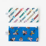 Bumkins Reusable Snack Bag, Small 2 Pack: Mickey & Friends MVP are neatly arranged on a white background.
