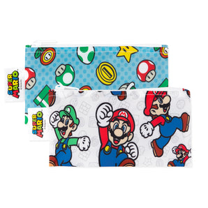 Bumkins Reusable Snack Bag, Small 2-Pack: Super Mario™ includes 2 waterproof zippered pouches with colorful video game-themed designs.