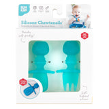 Bumkins Silicone Chewtensils®: Blue Jelly are shown in a white packaging box, with a clear front window displaying the product.
